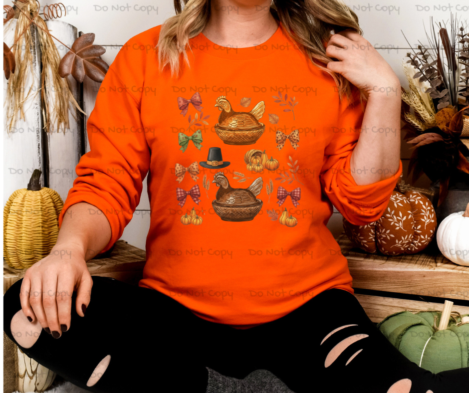 Thanksgiving Hen On A Nest Vintage Design- DTF Transfer Print- Ready To Press