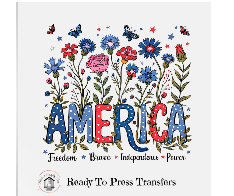 Floral America - Patriotic DTF Transfer Print- Ready To Press