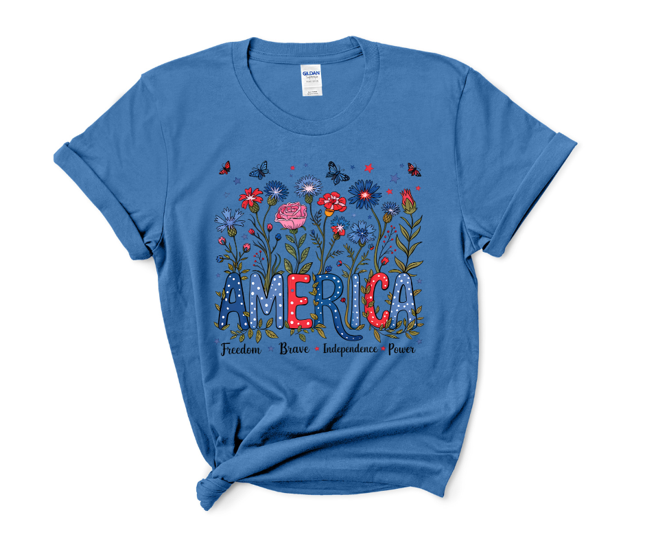 Floral America - Patriotic DTF Transfer Print- Ready To Press