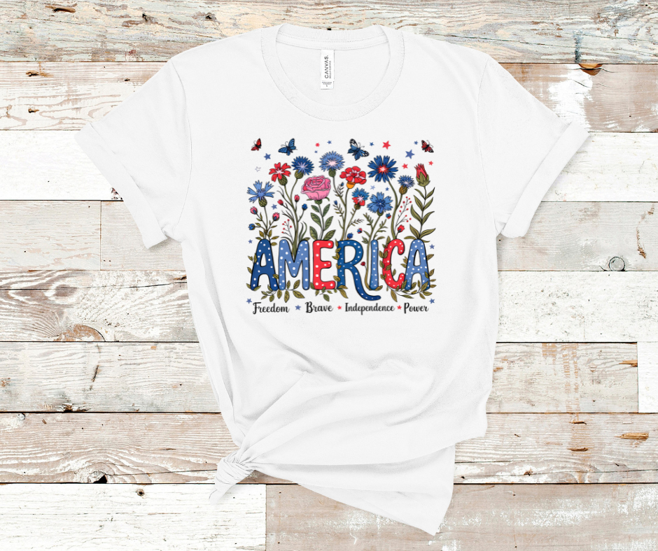 Floral America - Patriotic DTF Transfer Print- Ready To Press