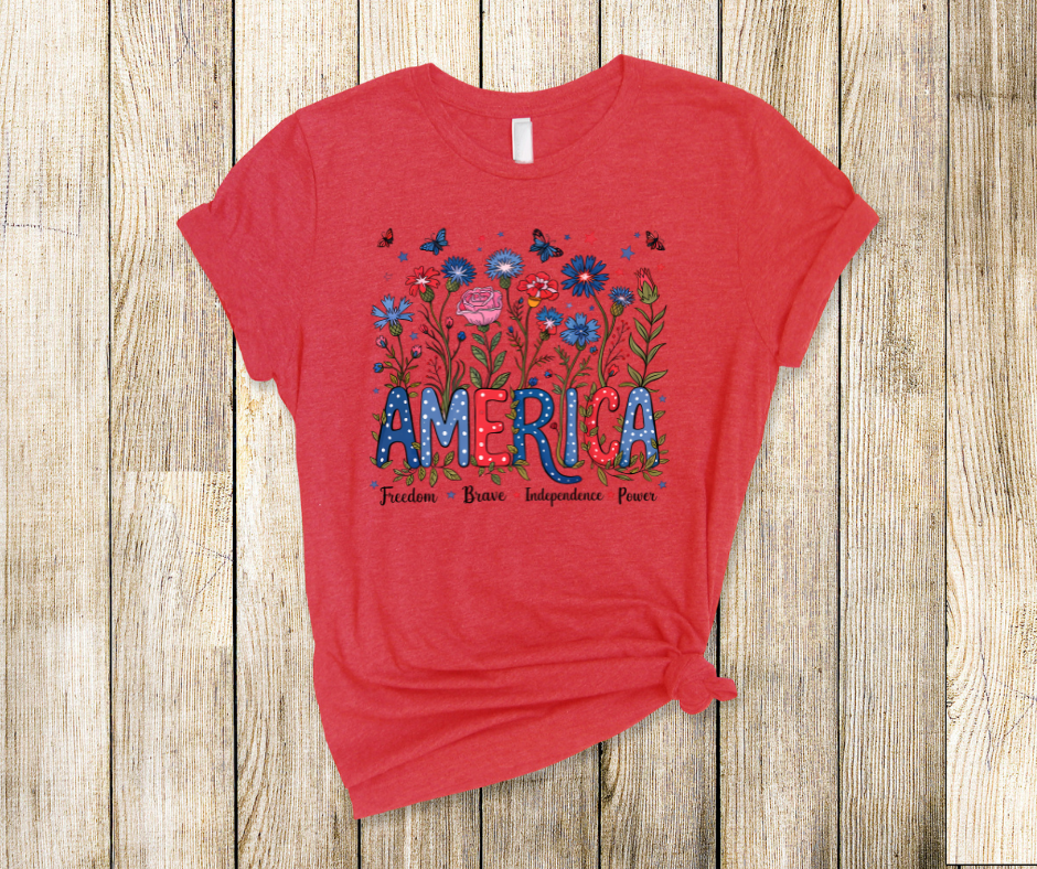 Floral America - Patriotic DTF Transfer Print- Ready To Press