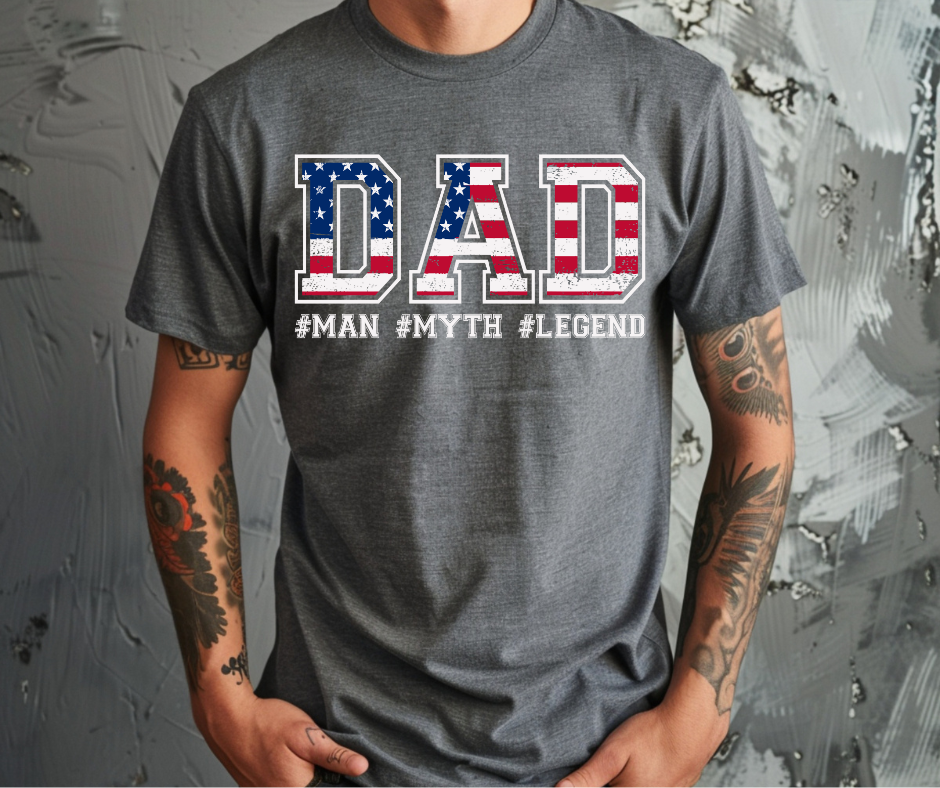Dad-Red White & Blue- Man Myth Legend DTF Transfer Print Ready To Press
