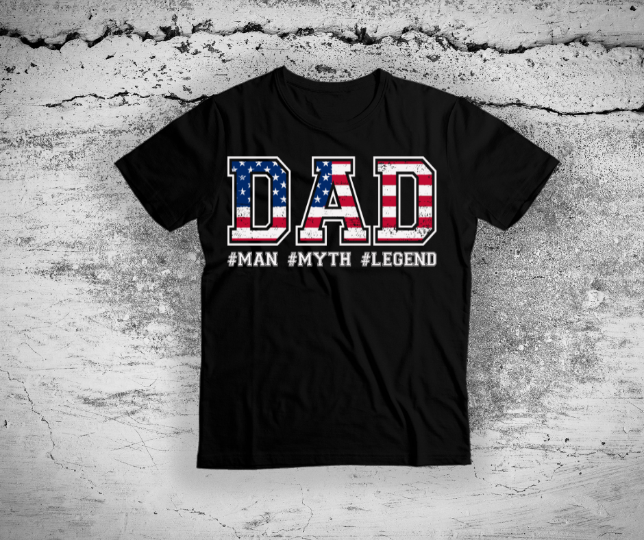 Dad-Red White & Blue- Man Myth Legend DTF Transfer Print Ready To Press
