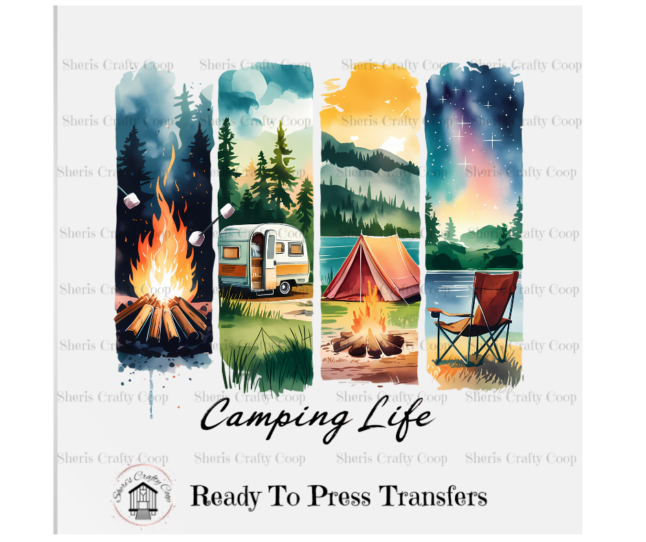 Camping Life Brushstroke- DTF Transfer Print- Ready To Press