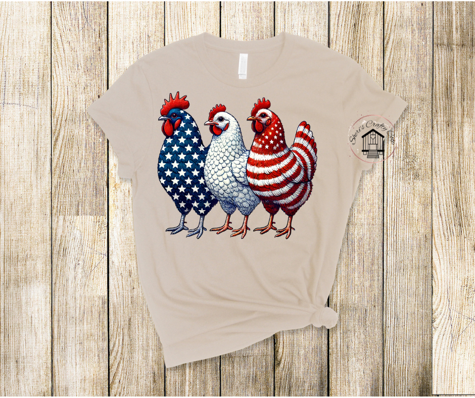 Patriotic Chickens 2025- Patriotic DTF Transfer Print- Ready To Press