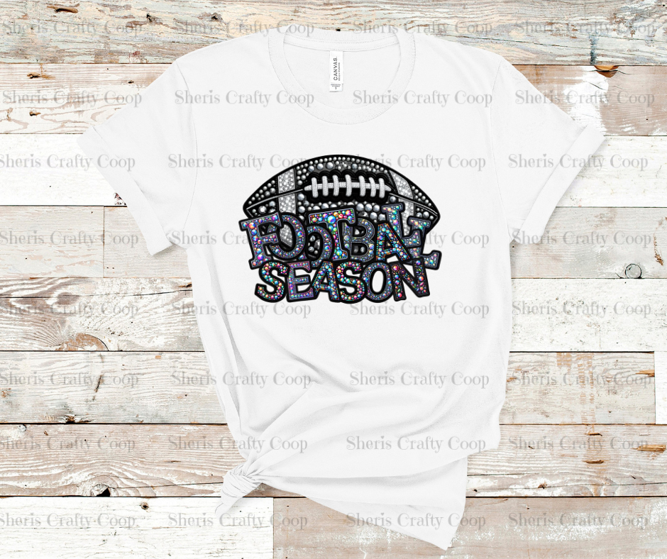Football Season Rhinestsone Look- DTF Transfer Print- Ready To Press