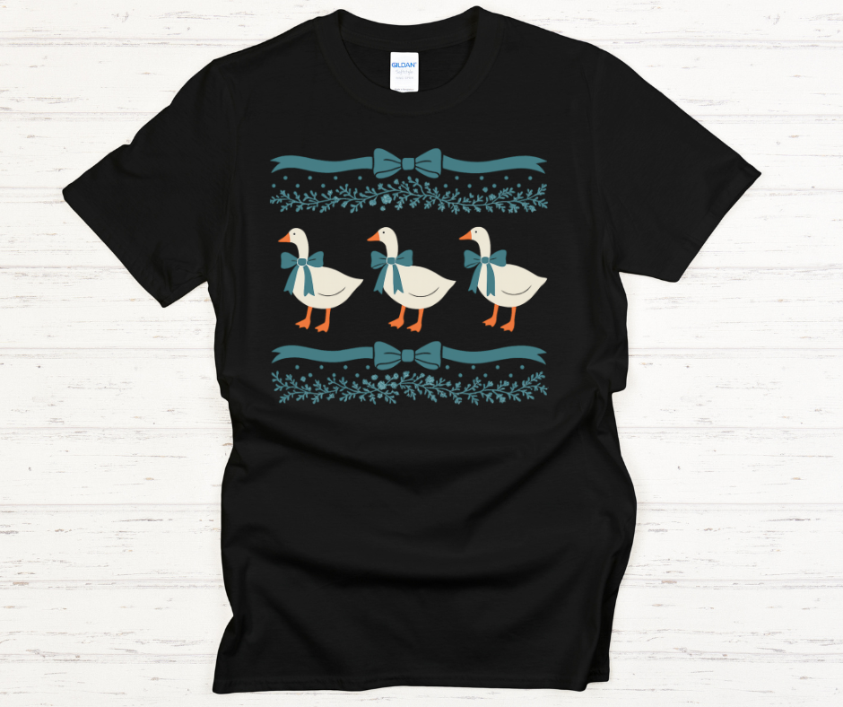 Vintage Geese With Blue Ribbon Old Bakewareish- DTF Transfer Print- Ready To Press