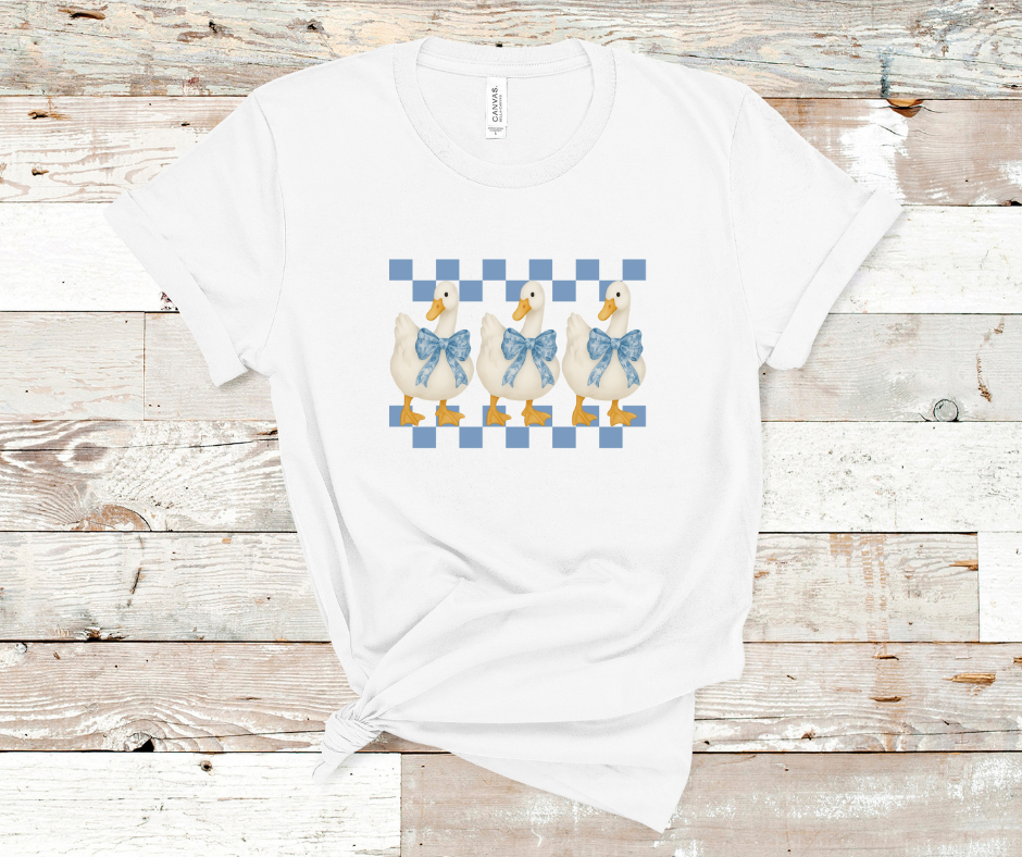 Vintage Geese Blue Checkered- DTF Transfer Print- Ready To Press