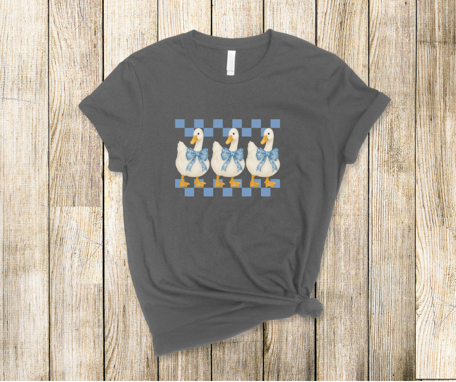 Vintage Geese Blue Checkered- DTF Transfer Print- Ready To Press