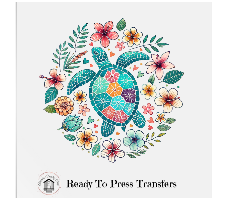 Sea Turtle Floral- DTF Transfer Print- Ready To Press