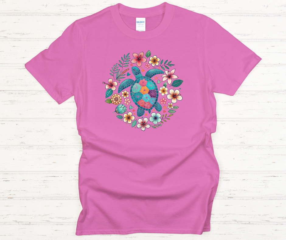 Sea Turtle Floral- DTF Transfer Print- Ready To Press