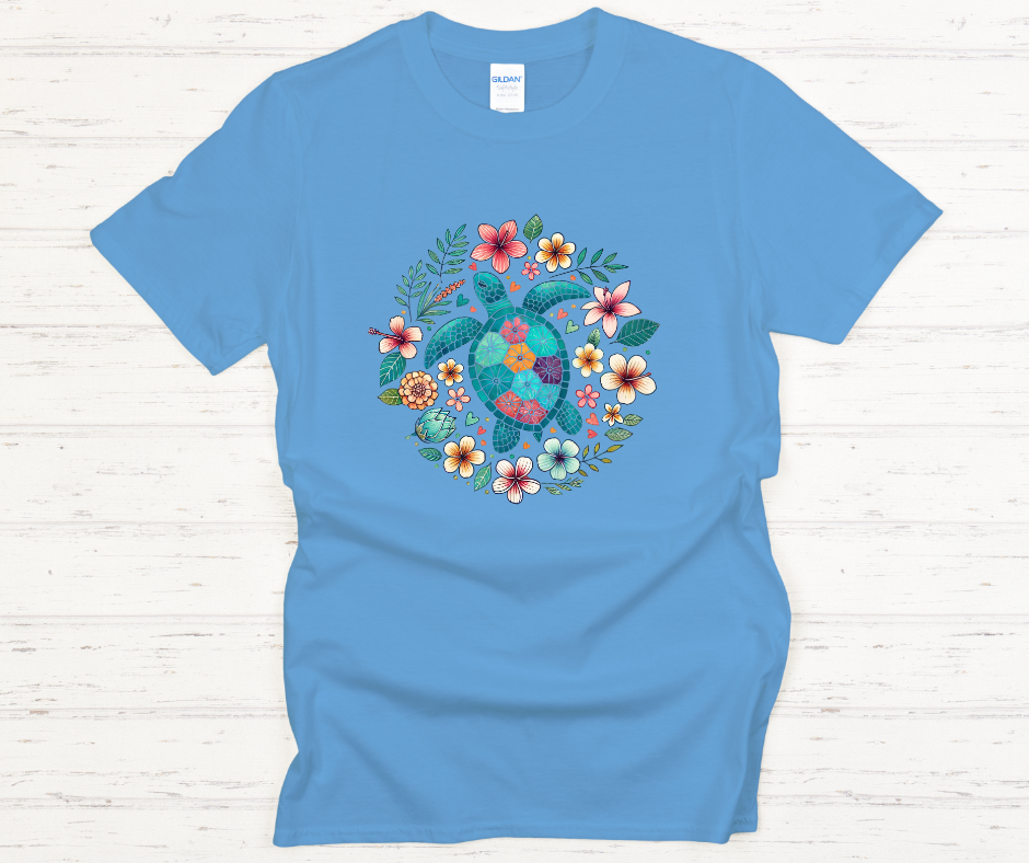Sea Turtle Floral- DTF Transfer Print- Ready To Press
