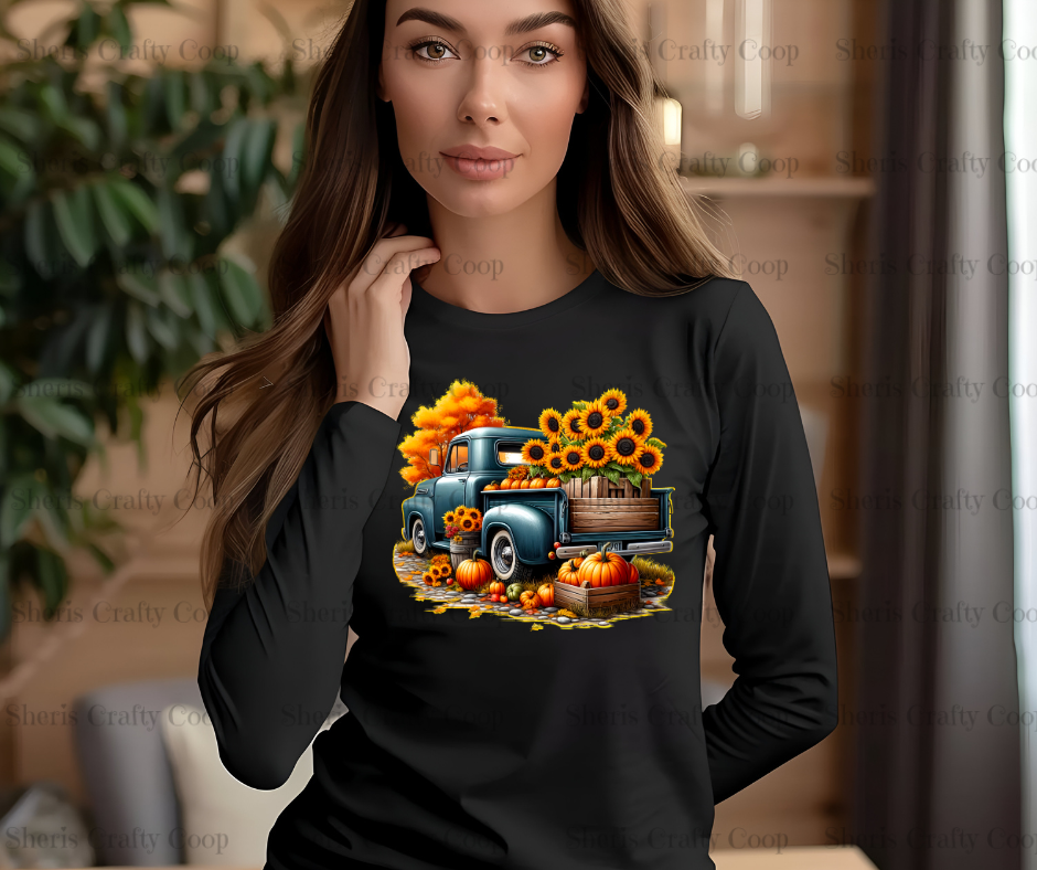 Fall Feelings- Teal Truck DTF Transfer Print Ready To Press