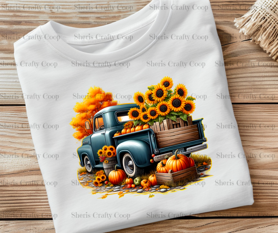 Fall Feelings- Teal Truck DTF Transfer Print Ready To Press