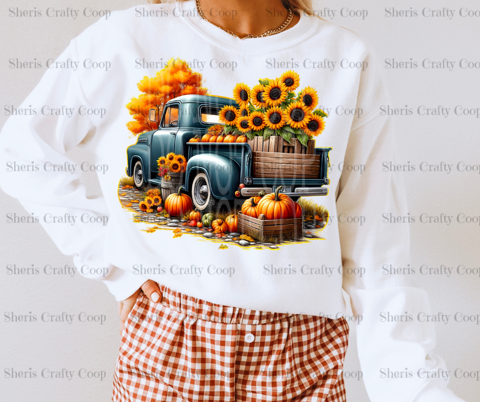 Fall Feelings- Teal Truck DTF Transfer Print Ready To Press