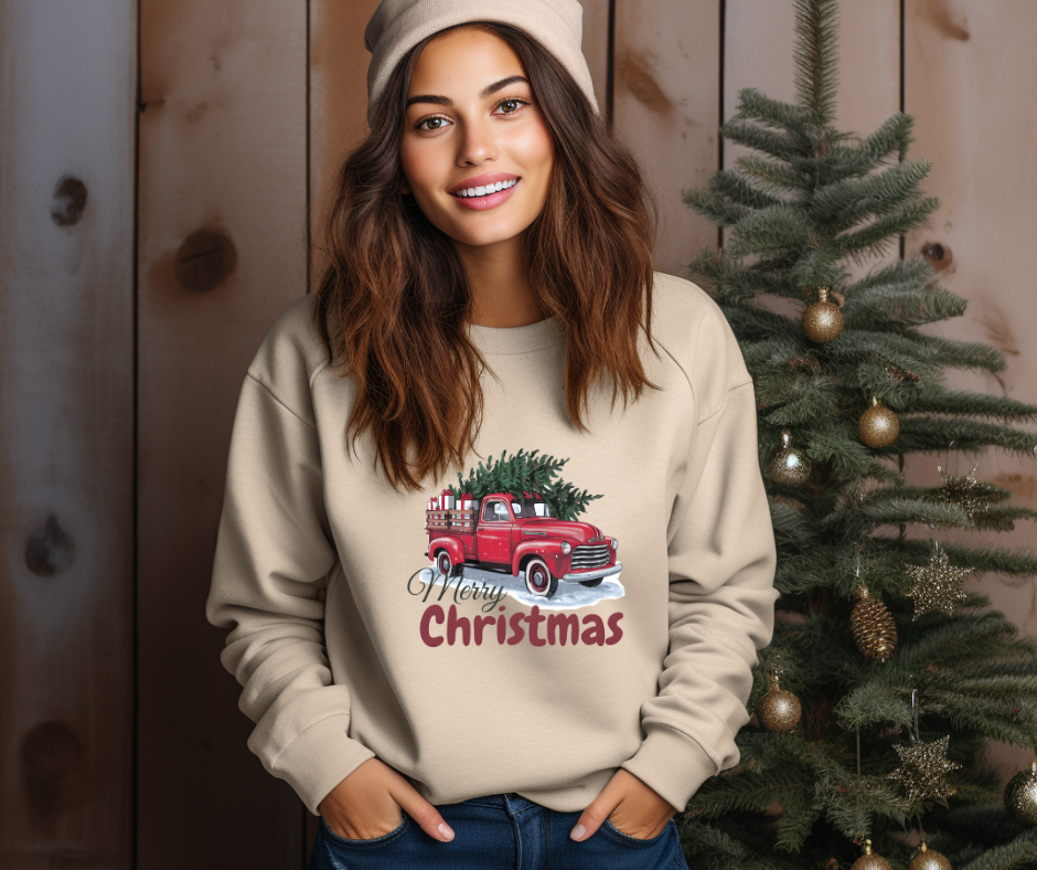 Vintage Red Truck Merry Christmas- DTF Transfer Print Ready To Press