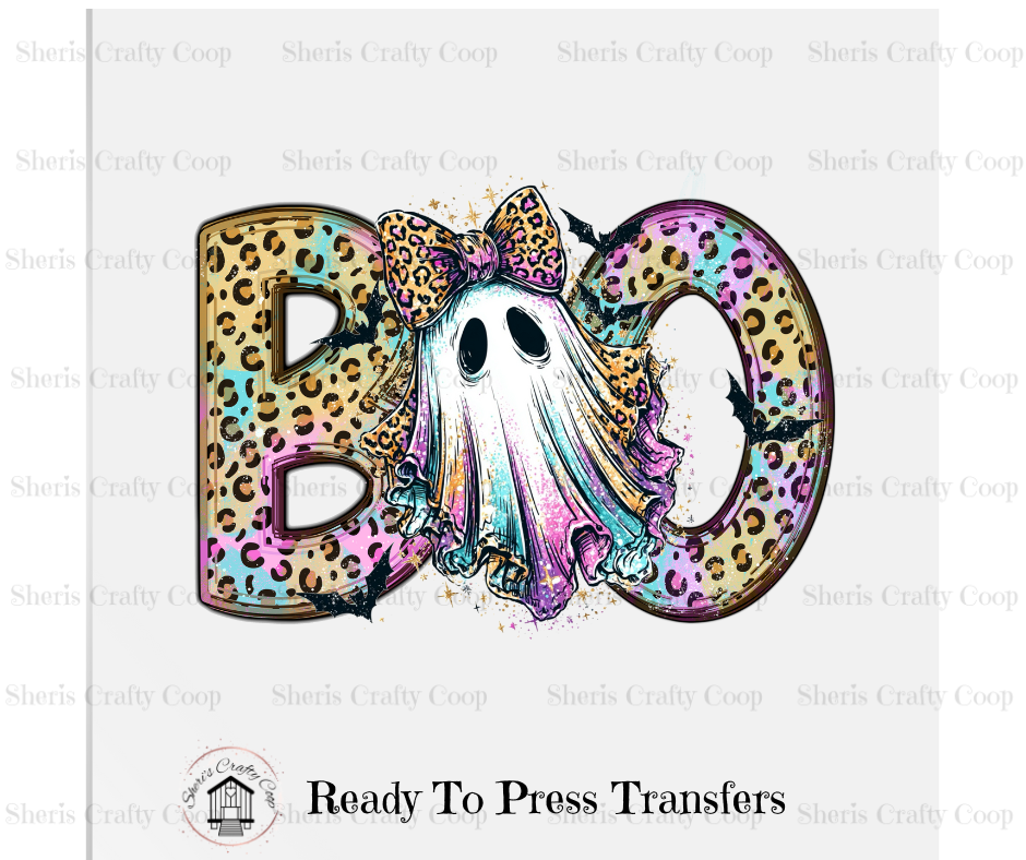 Boo Leopard Print- DTF Transer Print- Ready To Press