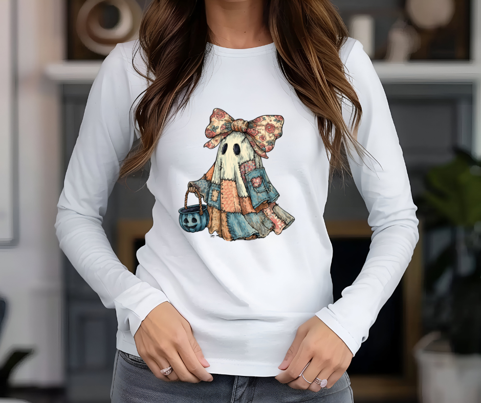 Retro Halloween Blue Denim Ghost- DTF Transer Print- Ready To Press