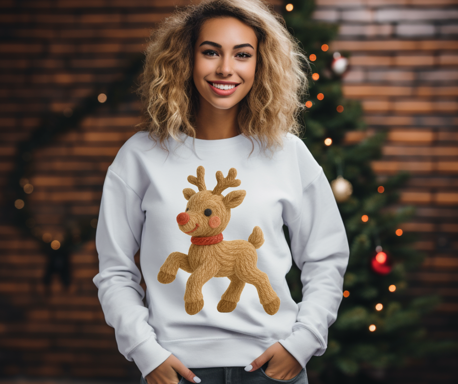 Rudolph-Faux Yarn-DTF Transfer Print(Only) Ready To Press