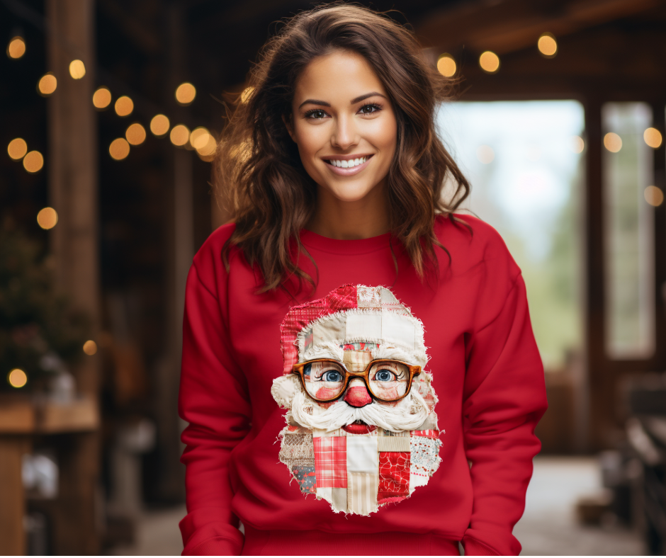 Vintage Patchwork Santa-DTF Transfer Print(Only) Ready To Press
