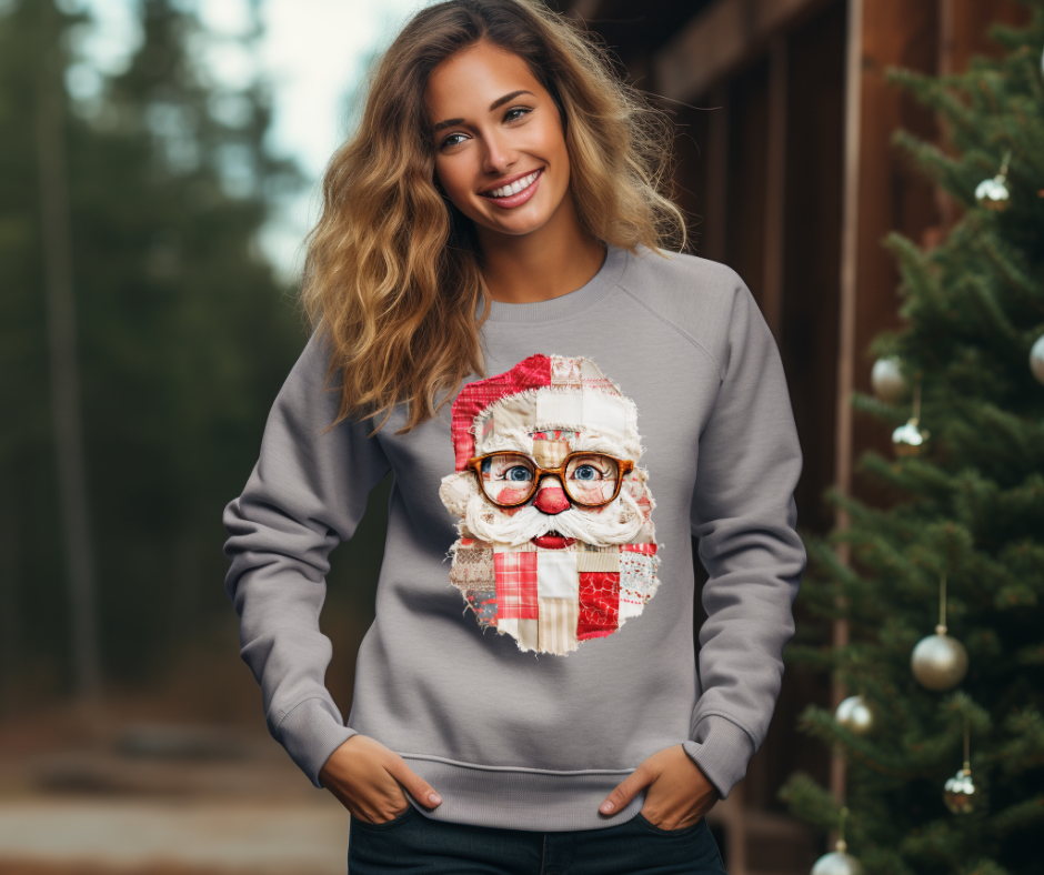 Vintage Patchwork Santa-DTF Transfer Print(Only) Ready To Press