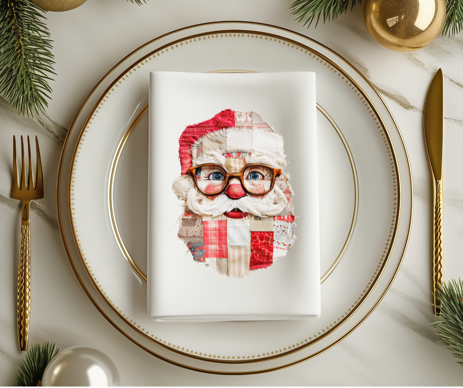 Vintage Patchwork Santa-DTF Transfer Print(Only) Ready To Press