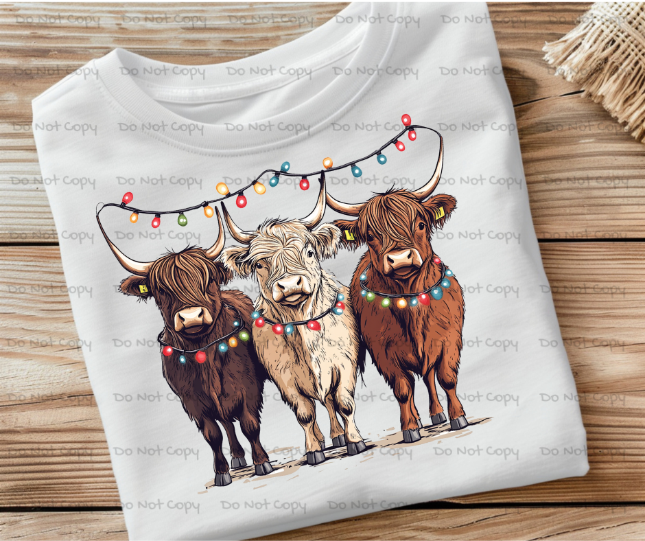 Highland Cows Christmas DTF Transfer Print- Ready To Press