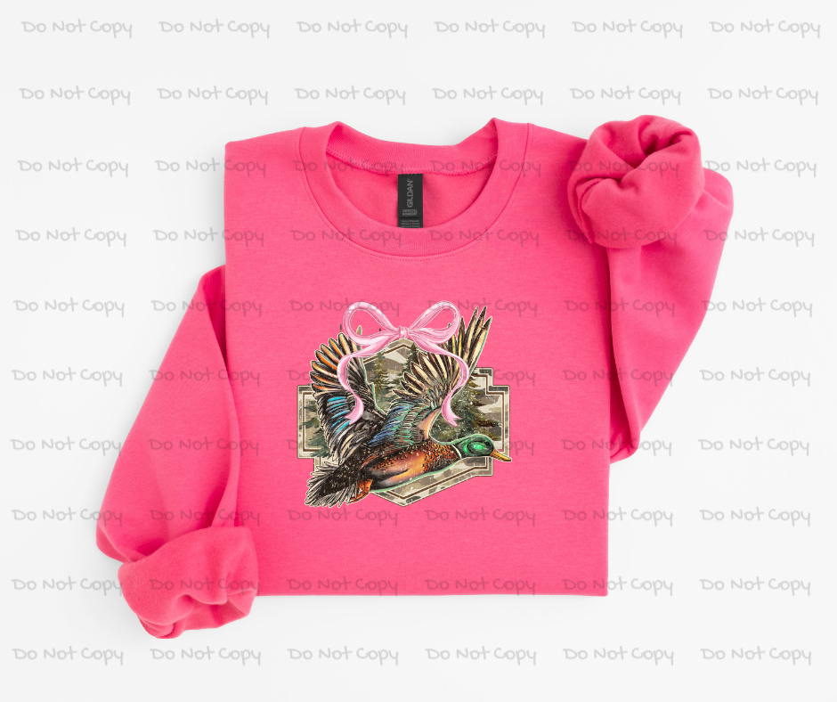 Mallard Duck With Pink Bow Camo DTF Transfer Prints- Ready To Press