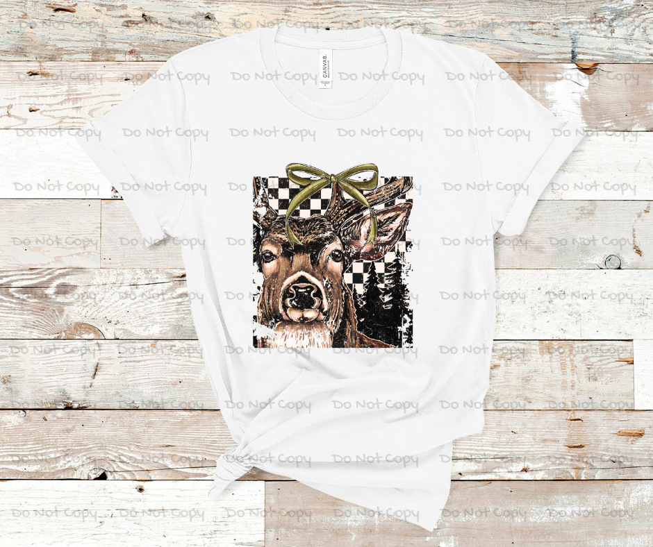 Retro Checkered Deer With Matching Sleeve-Camo DTF Transfer Prints- Ready To Press