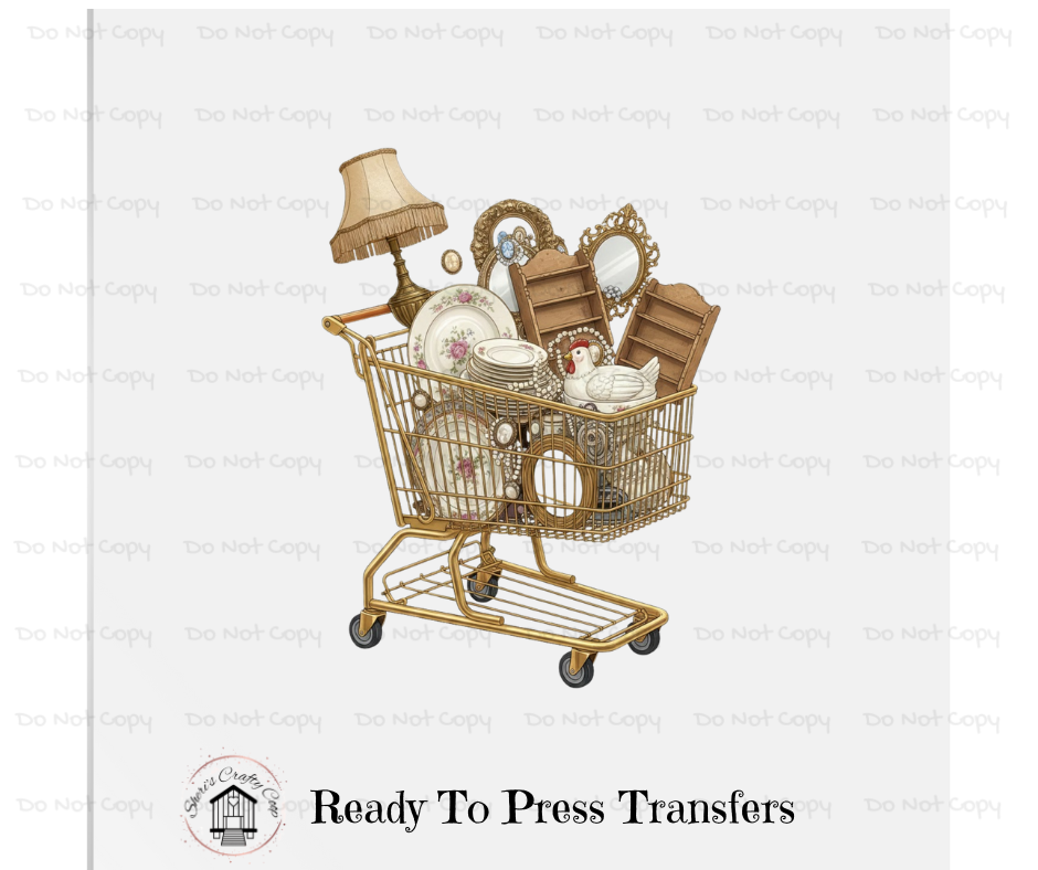 I’d Rather Be Thrifting Graphic – Vintage Thrift Lover Shopping Cart Design – Ready to Press Transfer