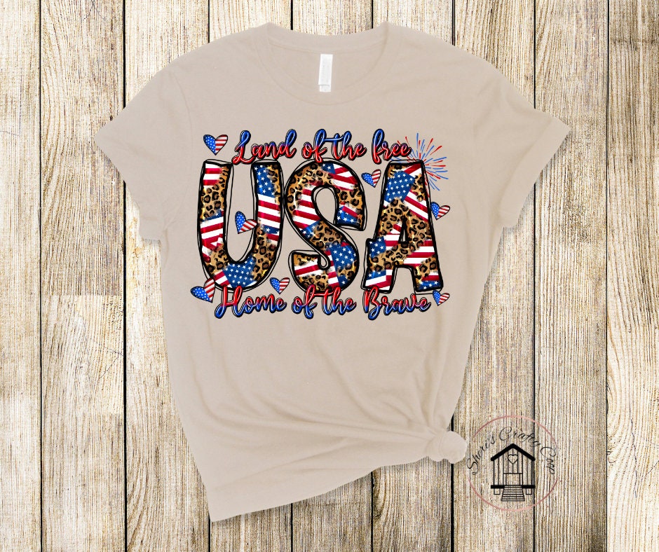 Land Of The Free Home Of The Brave USA Leopard Print DTF Transfer Print(Only) Ready To Press