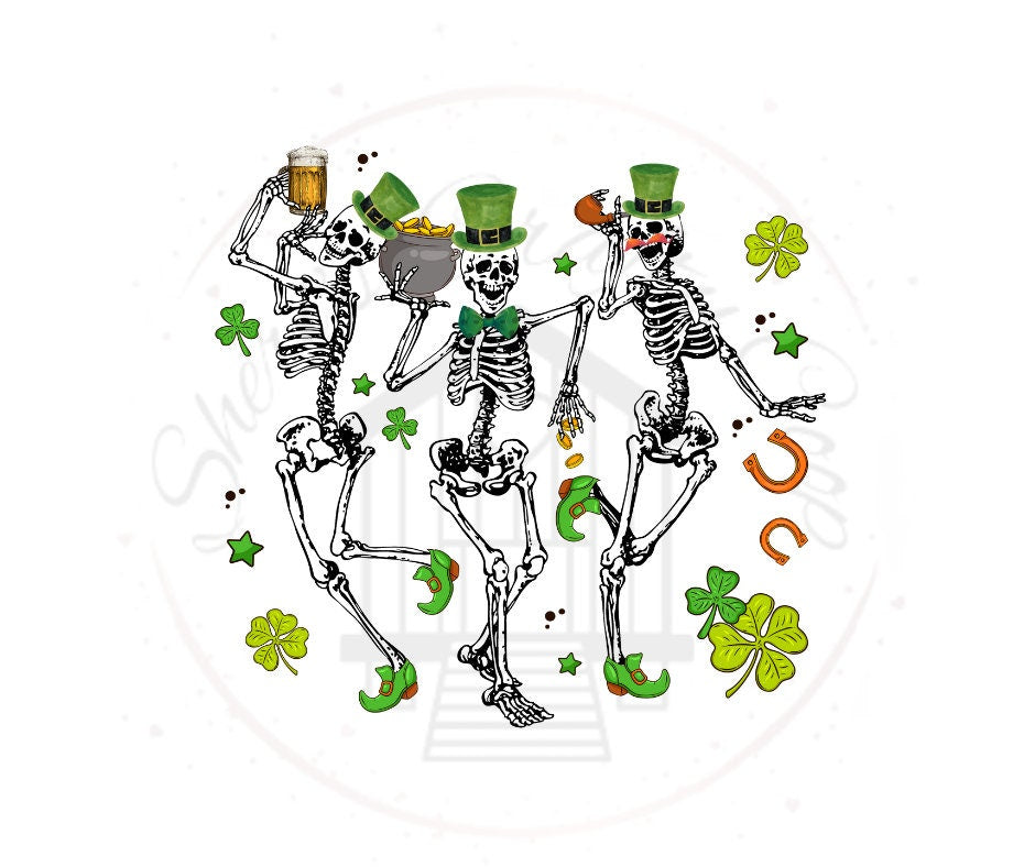 Irish Skeletons Saint Patrick's Day Celebration DTF Transfer Print Ready To Press