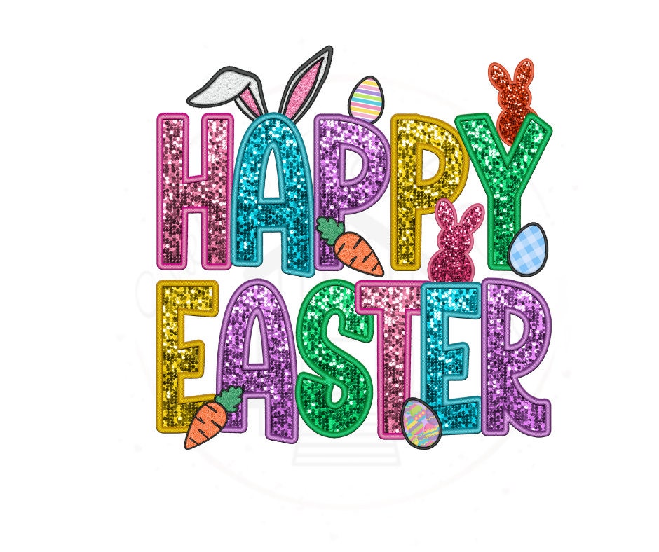 Happy Easter Pastel Faux Glitter Faux Sequin DTF Transfer Print Ready To Press