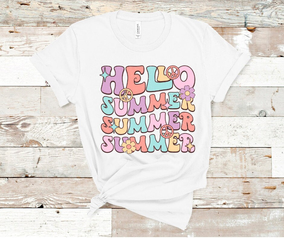 Hello Summer Full Colored DTF Transfer Print Ready To Press