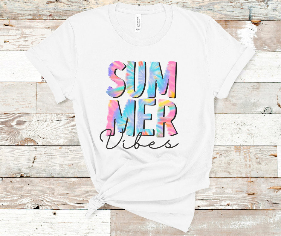 Summer Vibes Tie Dye Full Colored DTF Transfer Print Ready To Press