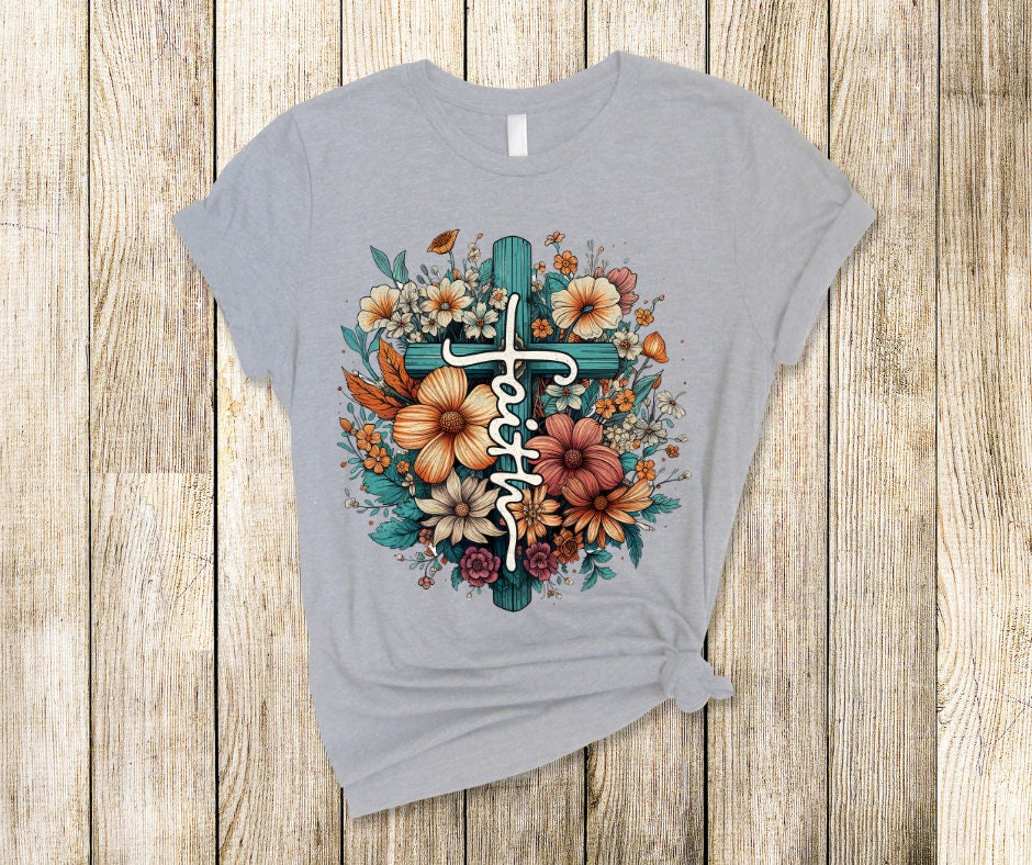 Faith Cross And Flowers DTF Transfer Print Ready To Press