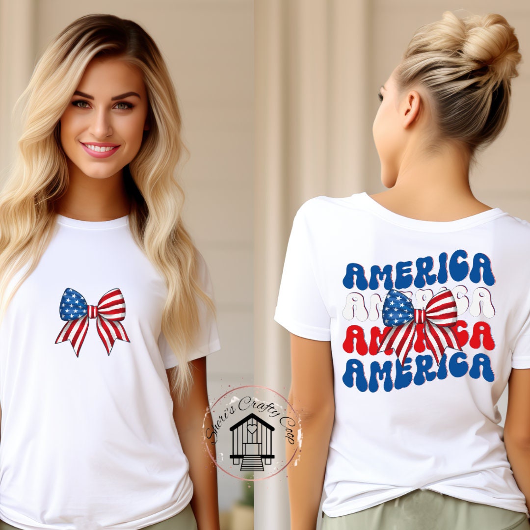 America USA Coquette Bow Front And Back DTF Transfer Print Ready To Press