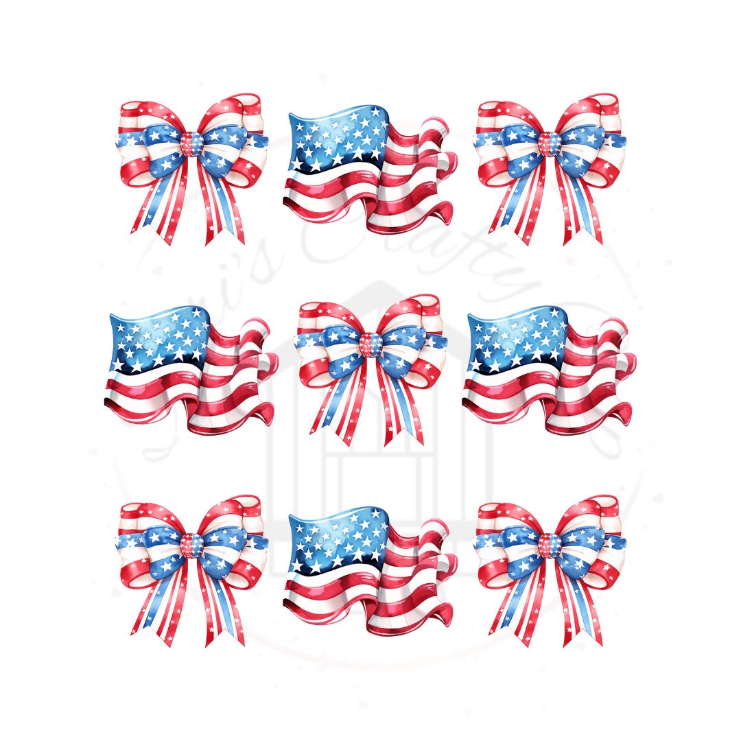 USA Coquette Bows And Flags DTF Transfer Print Ready To Pres