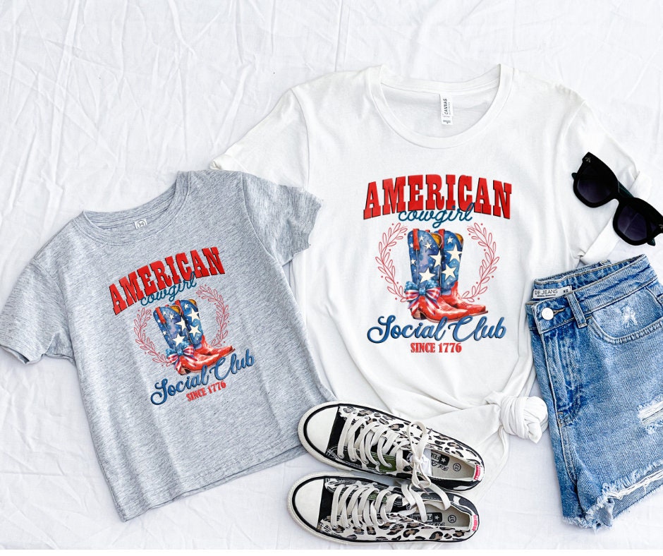 American Cowgirl Social Club USA Fourth of July DTF Transfer - Print Ready To Press - Patriotic Heat Transfer Design