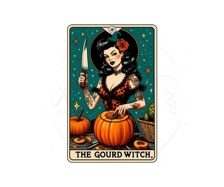 The Gourd Witch Tarrot Card- Fall DTF Transfer Print- Ready To Press