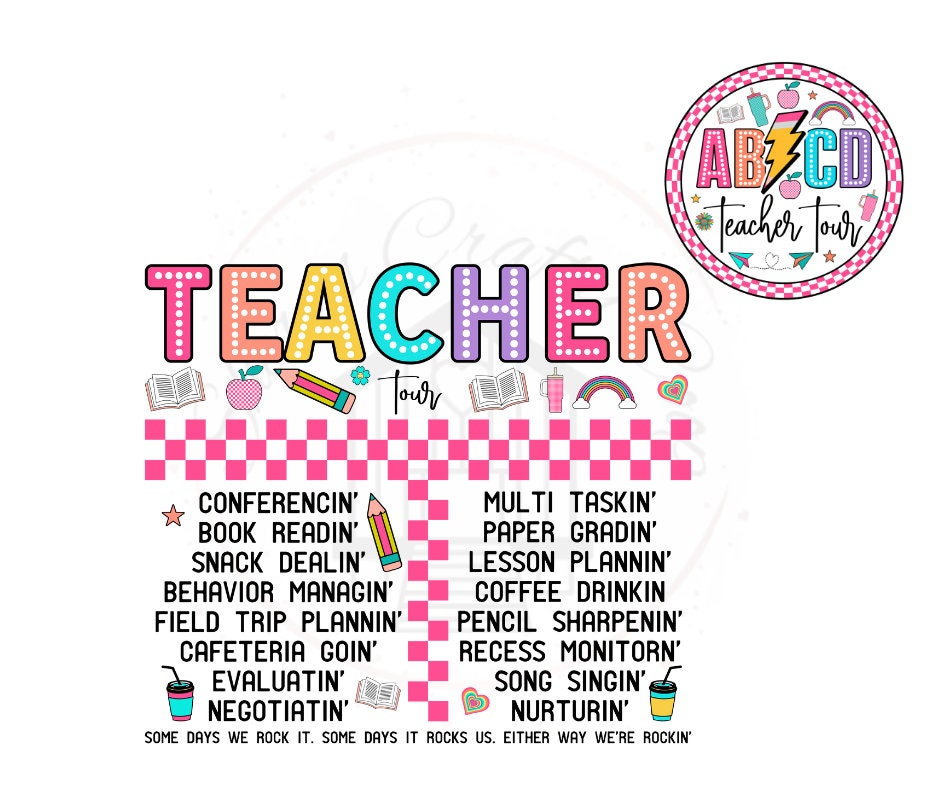 AB/CD Teacher Tour(pocket included)- Teacher DTF Transfer Print- Ready To Press