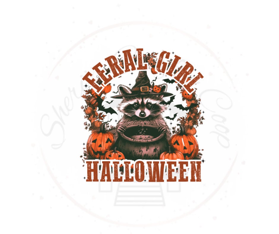 Feral Girl Halloween- Raccoon DTF Transfer Print- Ready To Press