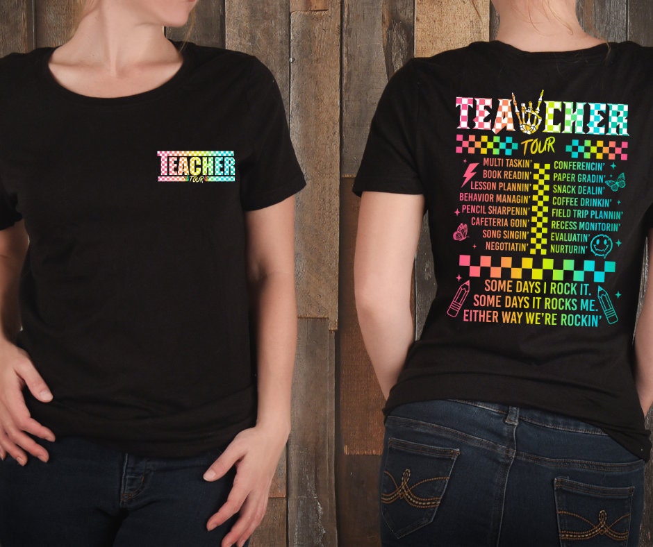 Retro Teacher Tour Front And Back Design- Teacher DTF Transfer Print- Ready To Press