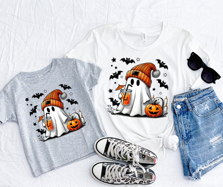 Batty Ghost With Tumbler-Cute Ghost Halloween DTF Transfer Print- Ready To Press