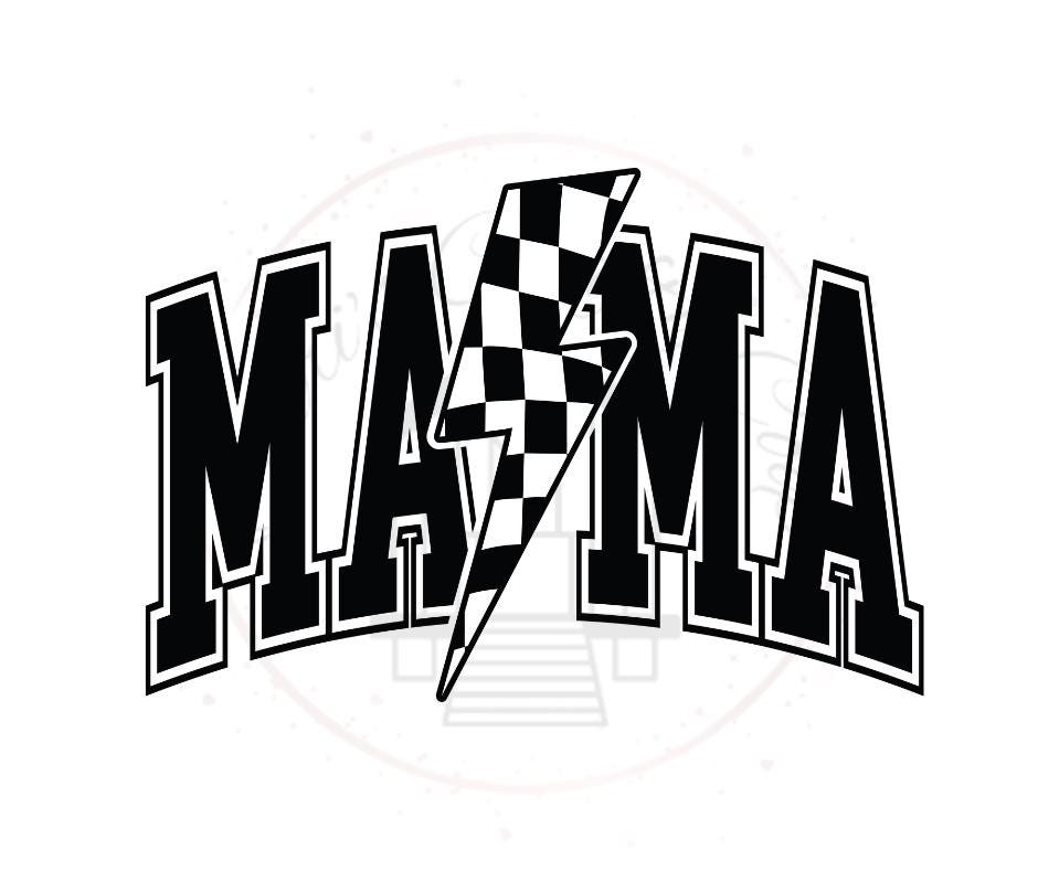 Mama Checkered Lightning Bolt- DTF Transfer Print- Ready To Press