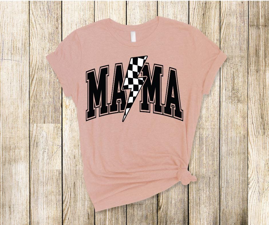 Mama Checkered Lightning Bolt- DTF Transfer Print- Ready To Press