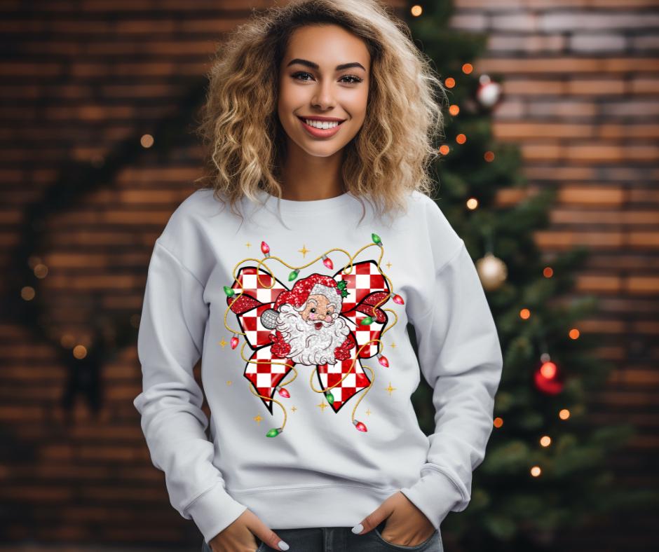 Retro Santa Coqutte Bow- Christmas DTF Transfer Prints- Ready To Press
