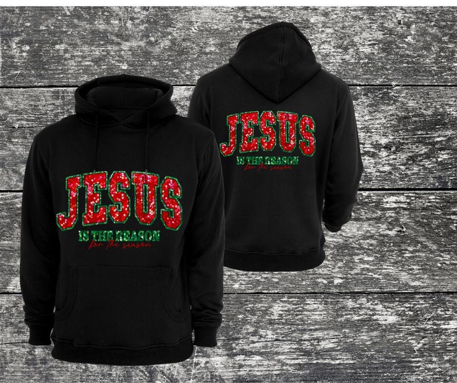Jesus Is The Reason For The Season Faux Sequin- Christmas DTF Transfer Print- Ready To Press