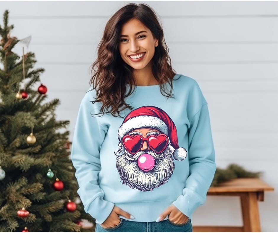 Retro Bubble Gum Santa- Christmas DTF Transfer Prints- Ready To Press
