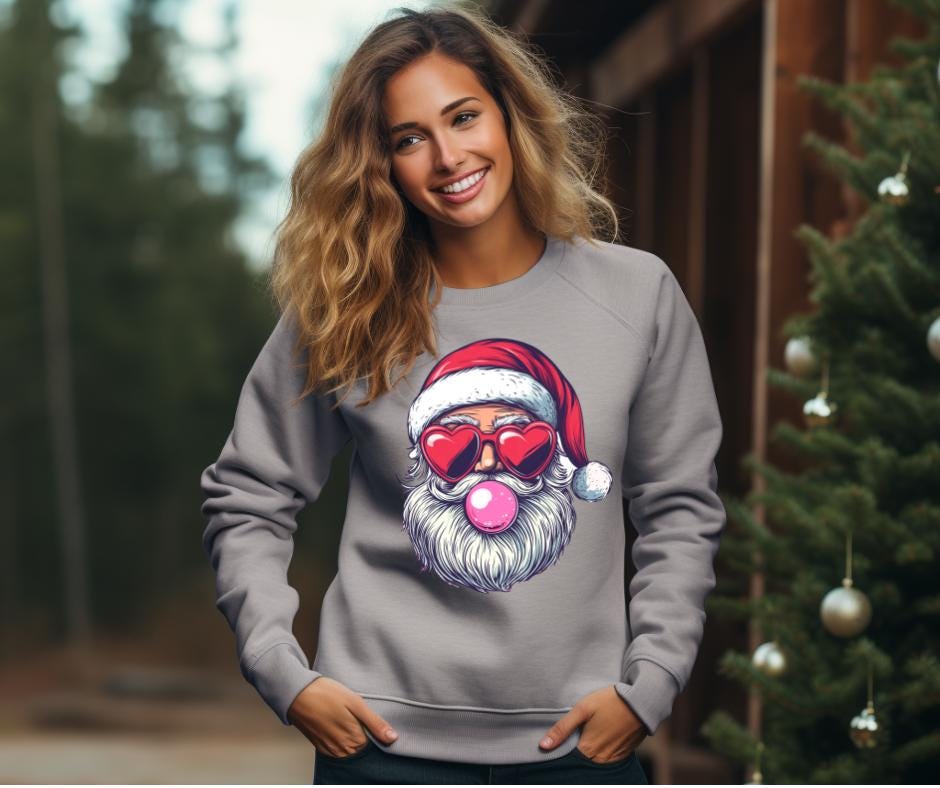 Retro Bubble Gum Santa- Christmas DTF Transfer Prints- Ready To Press